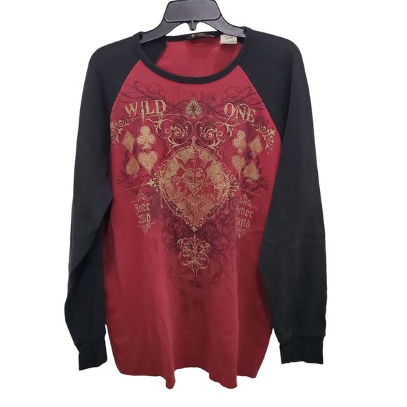 No Boundaries‎ Men's Y2K Red Black Waffle Knit Joker Graphic LS Thermal Tee 2XL - Picture 1 of 5
